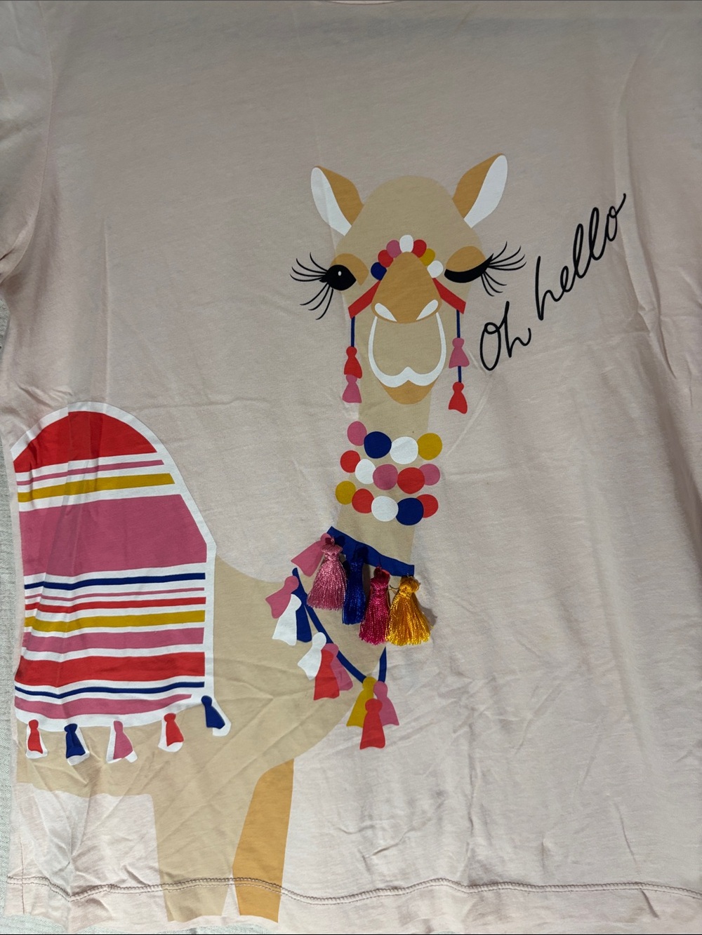 kate spade Broome Street “Oh hello” Embellished Camel Tee Pink XXS Like New - Picture 3 of 9